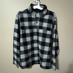 246-John Wayne Buffalo Check Fleece Pullover |Black Gray Plaid Western Retro Top